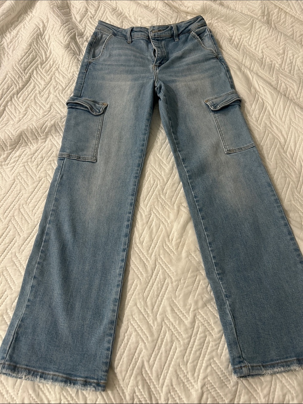 Light Blue Wide-Leg Cargo Jeans for Women by Risen Size 5/27